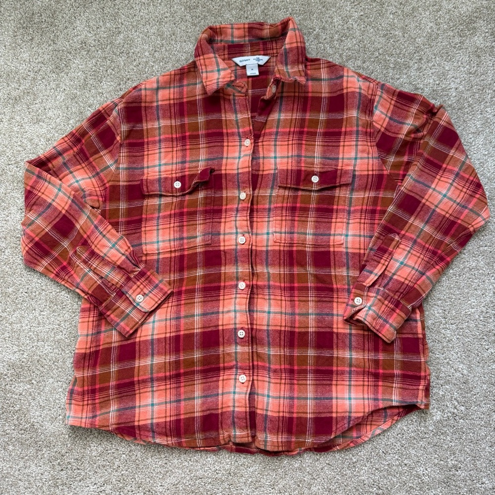 Old Navy Women's Button Down Plaid Shirt - Red and Pink